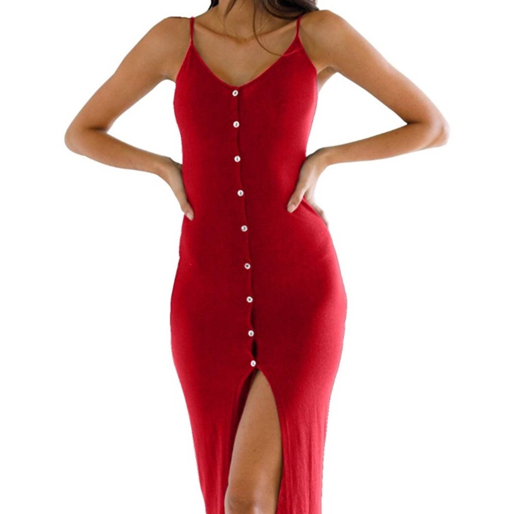 Red Button Down Midi Dress